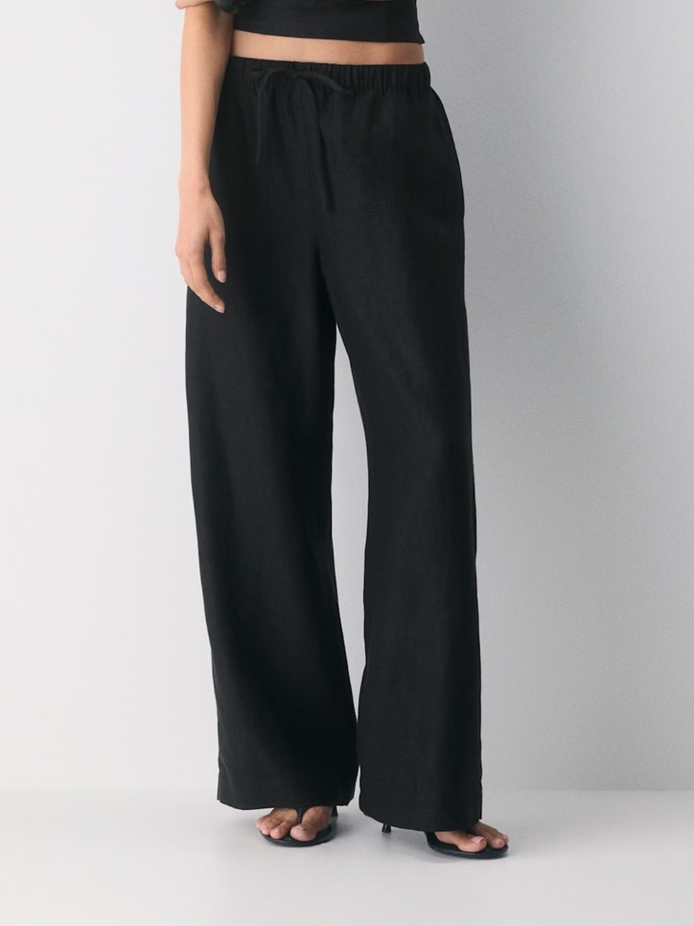 ARITZIA Wide-Leg Drawstring LINEN Pants - Black